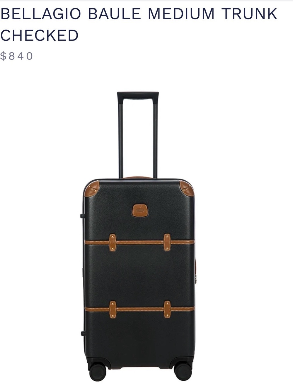 Bric's Bellagio Baule Medium Trunk Checked - Black with Tan Trim Retail $840 New